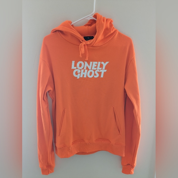 Lonely Ghost Neon Orange Cotton Hoodie Double Sided Size M - Picture 1 of 5